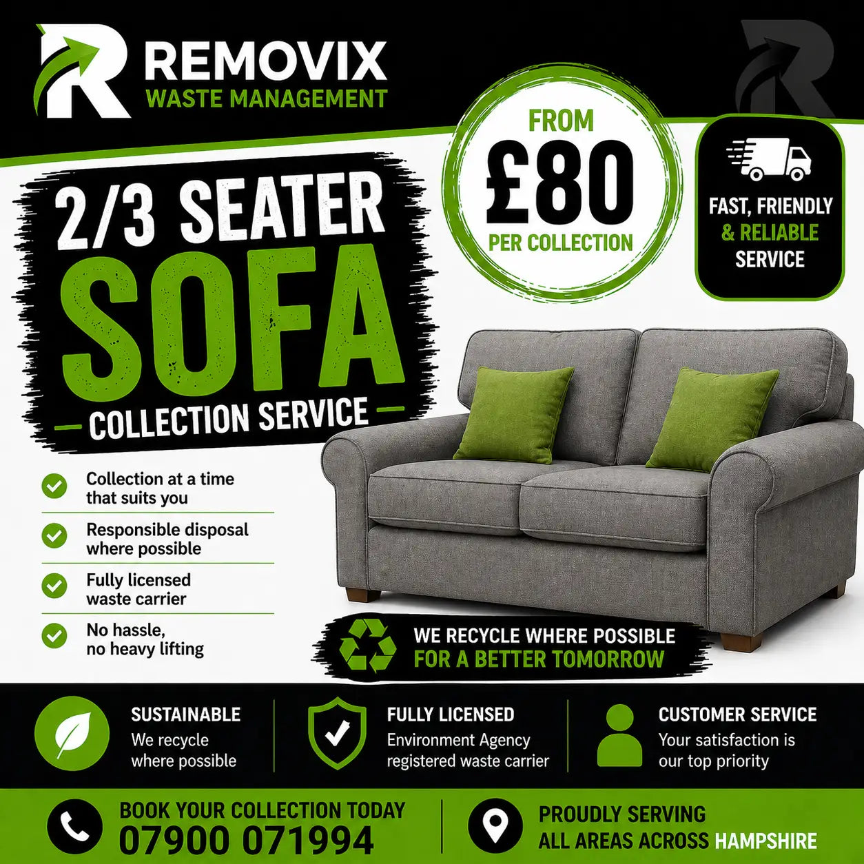 Gray fabric two-seater sofa with green accent pillows from the 2/3 seater sofa collection for living room use