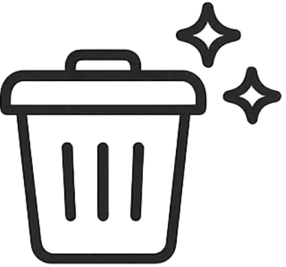 Black trash can icon with sparkles.